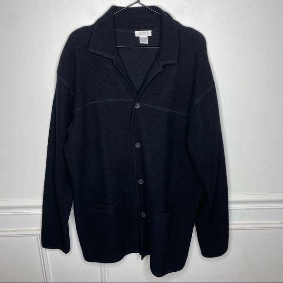 Barneys New York 100% Wool Black Cardigan Longline Jacket Womens L - Picture 1 of 5